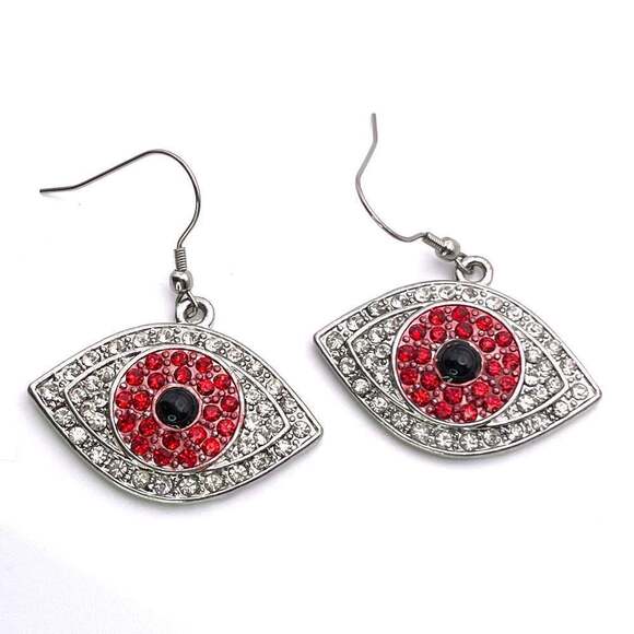 Jewelry - E141 | Red Evil Eye Rhinestone Earrings